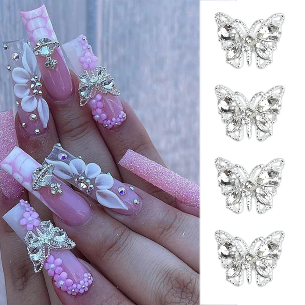 10Pcs Fairy Pink Zircon Nail Art 3D Charms Jewelry Butterfly Shaped Nail Crystal Alloy Decals 11*9mm Rhinestone Nail Decoration*