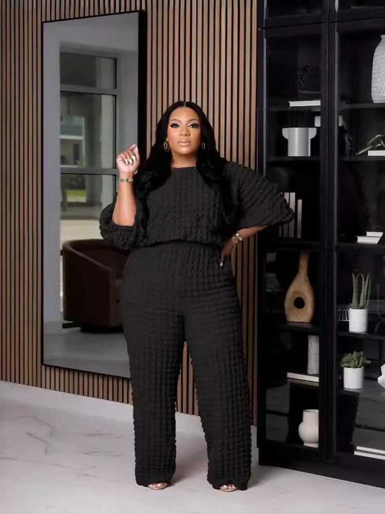 Bubble Waffle Pleated Top and Pants Set