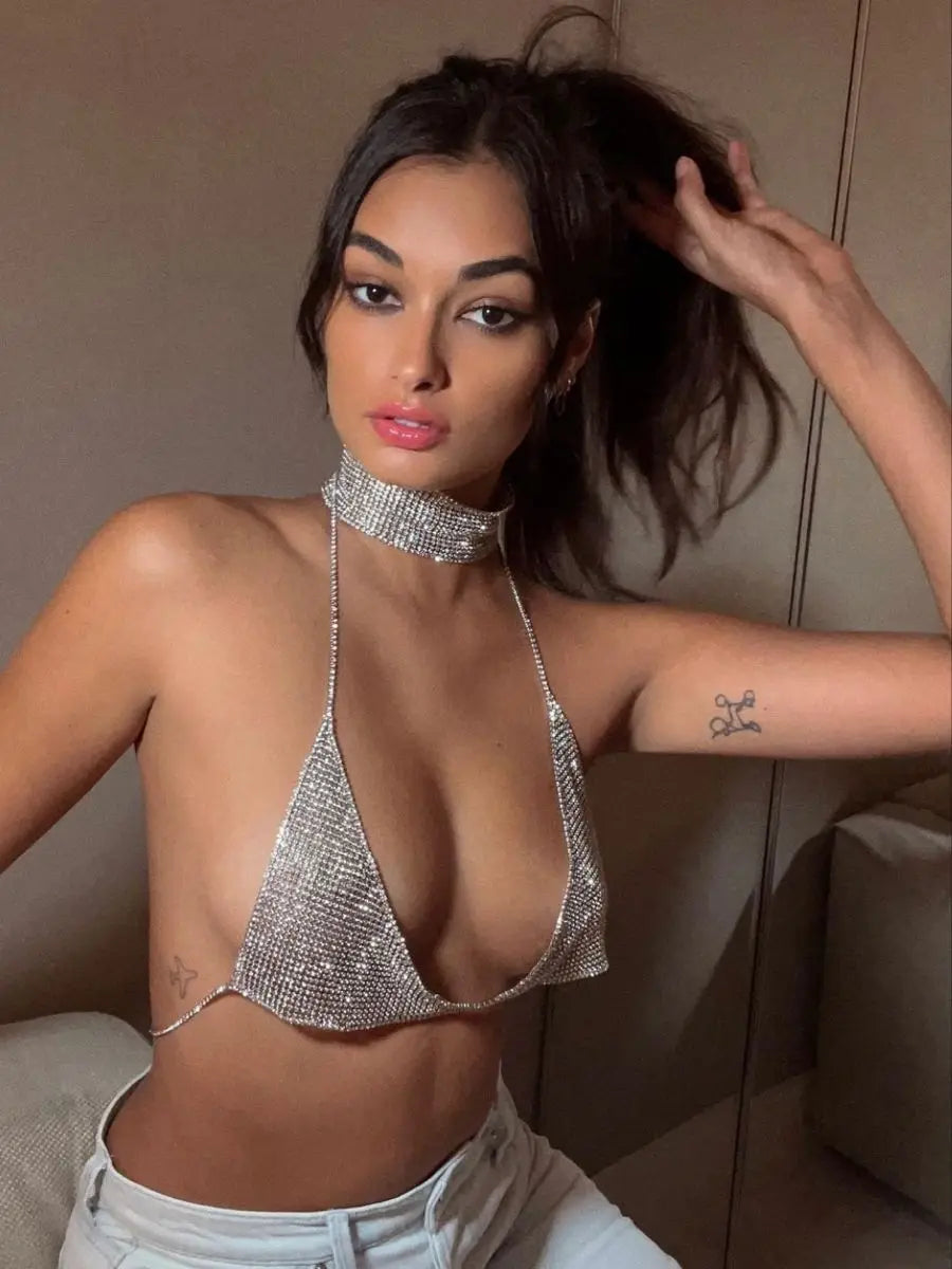 Rhinestone Halter Bra