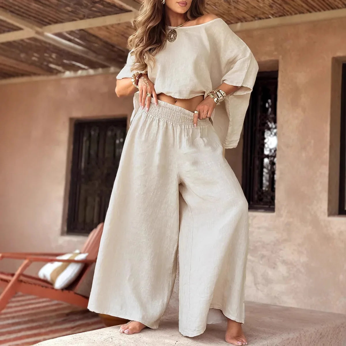 Oversize Loose Top Wide-leg Pants Set