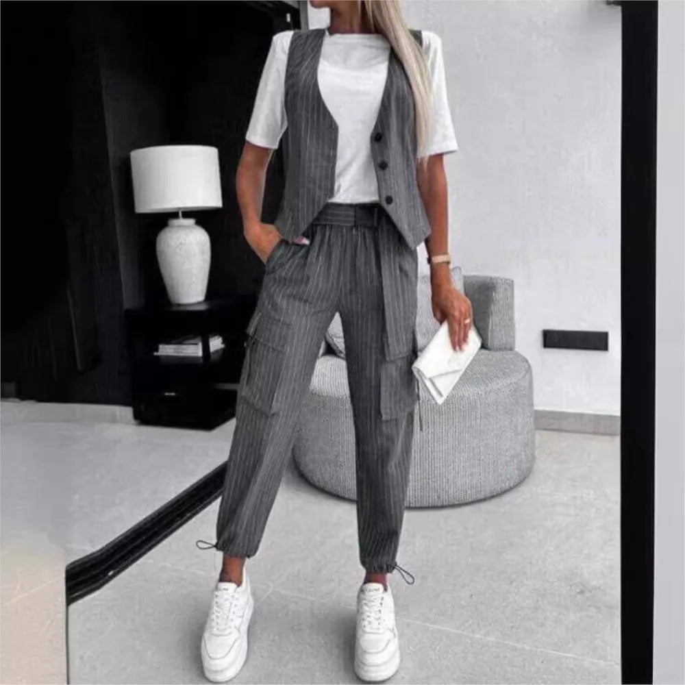 Striped Printed Vest Trousers 2-Piece Set