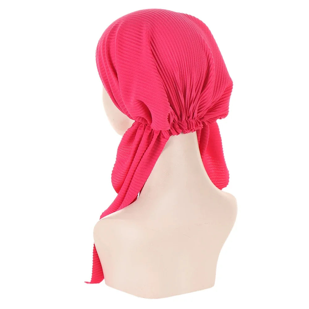 Shiny Glitter Elastic Solid Color Pre-Tied Hijabs Wrap Head Scarf Muslim Turban Bonnet for Women Inner Hat Turbantes Caps Mujer