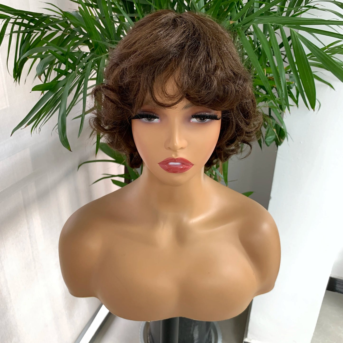 Brown Short Curly Pixie Cut Wig