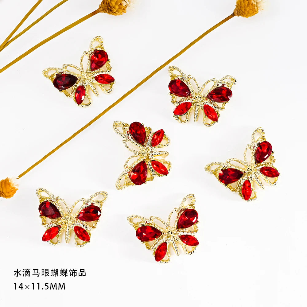 10Pcs Fairy Pink Zircon Nail Art 3D Charms Jewelry Butterfly Shaped Nail Crystal Alloy Decals 11*9mm Rhinestone Nail Decoration*