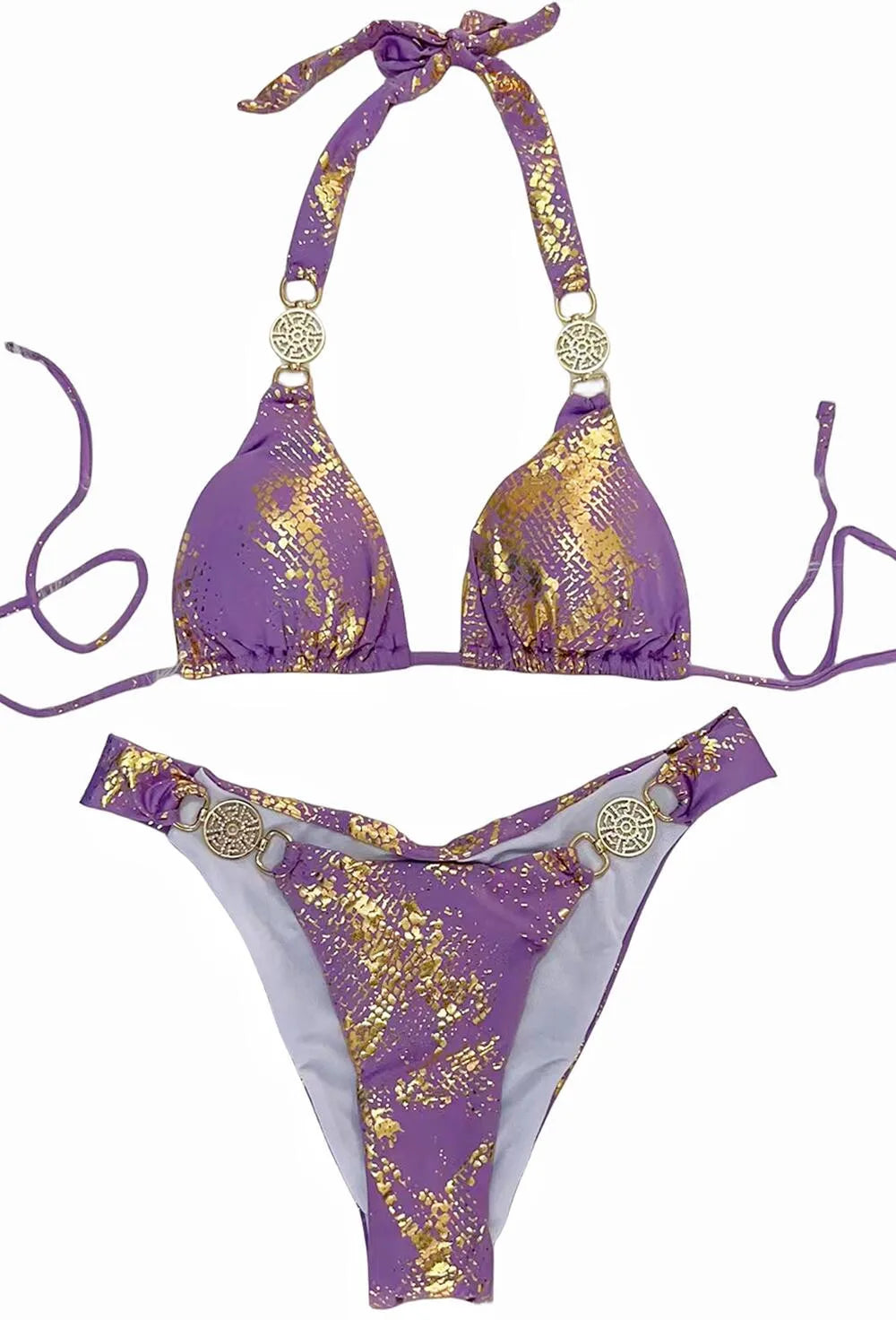 Snakeskin Print Halter Diamond Bikini