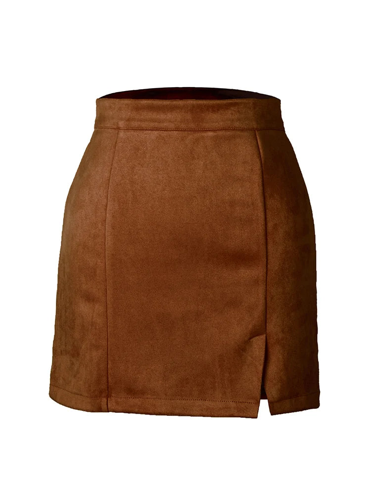 MiuKoMiYa A Line Suede Mini Skirt