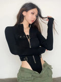 Metal Button Zipper Bodysuit