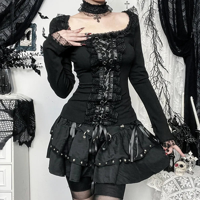 Lace Side Patchwork Long Sleeve Tee