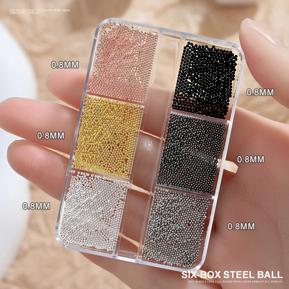 Gold/Silver Stainless Steel Nail Art Beads 3D Mini Alloy Caviar Ball Nail Charm Metal Micro Caviars DIY Nails Jewelry Accessorie