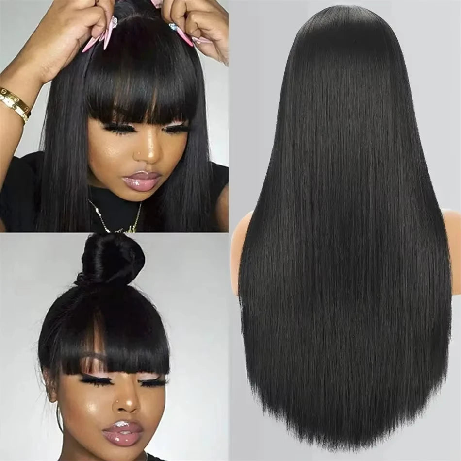 Straight Human Hair Wig With Bangs