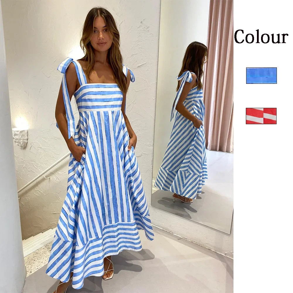 Striped Printing Lace-up Pendulum Dress