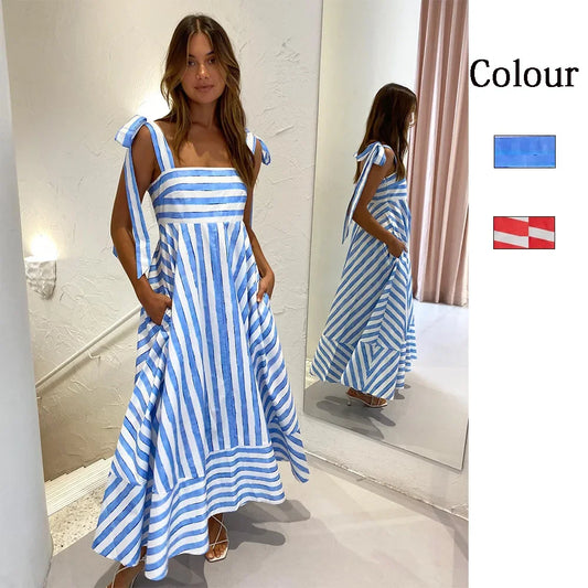 Striped Printing Lace-up Pendulum Dress