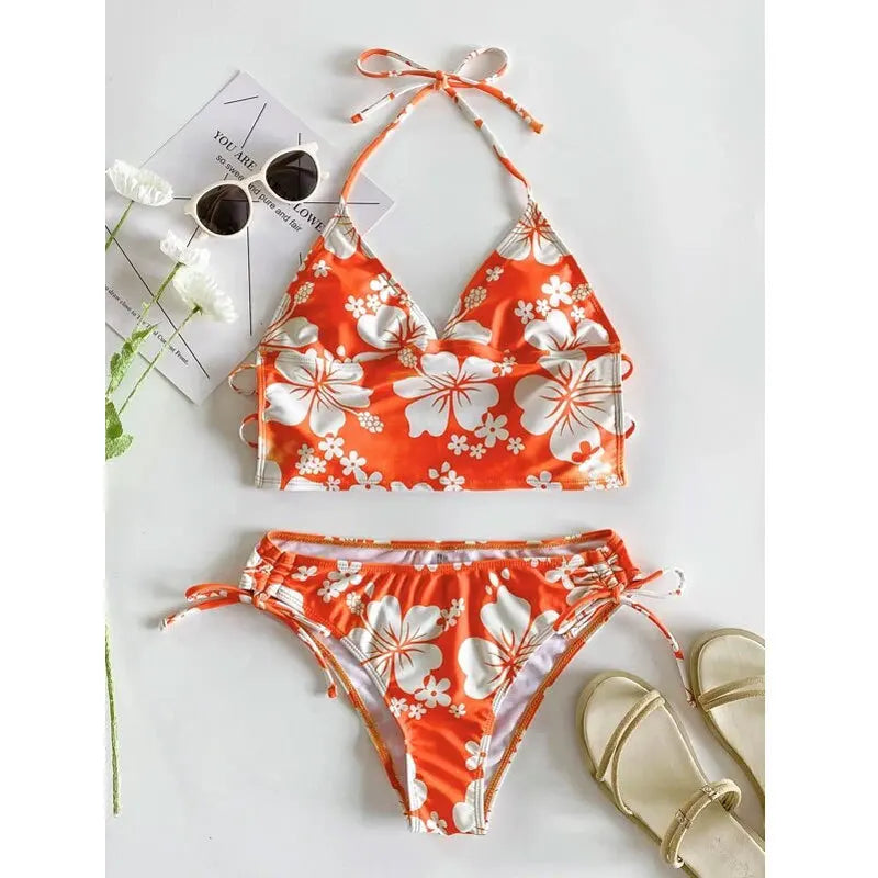 Floral Print Halter Bikini