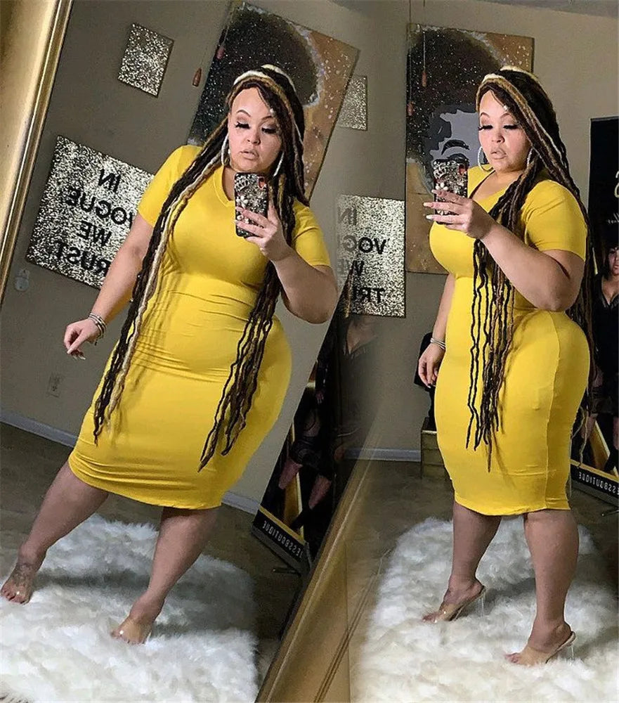 Solid V Neck Bodycon Dress