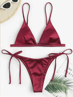Veinkueeni Satin High Leg Cut Brazilian Bikini