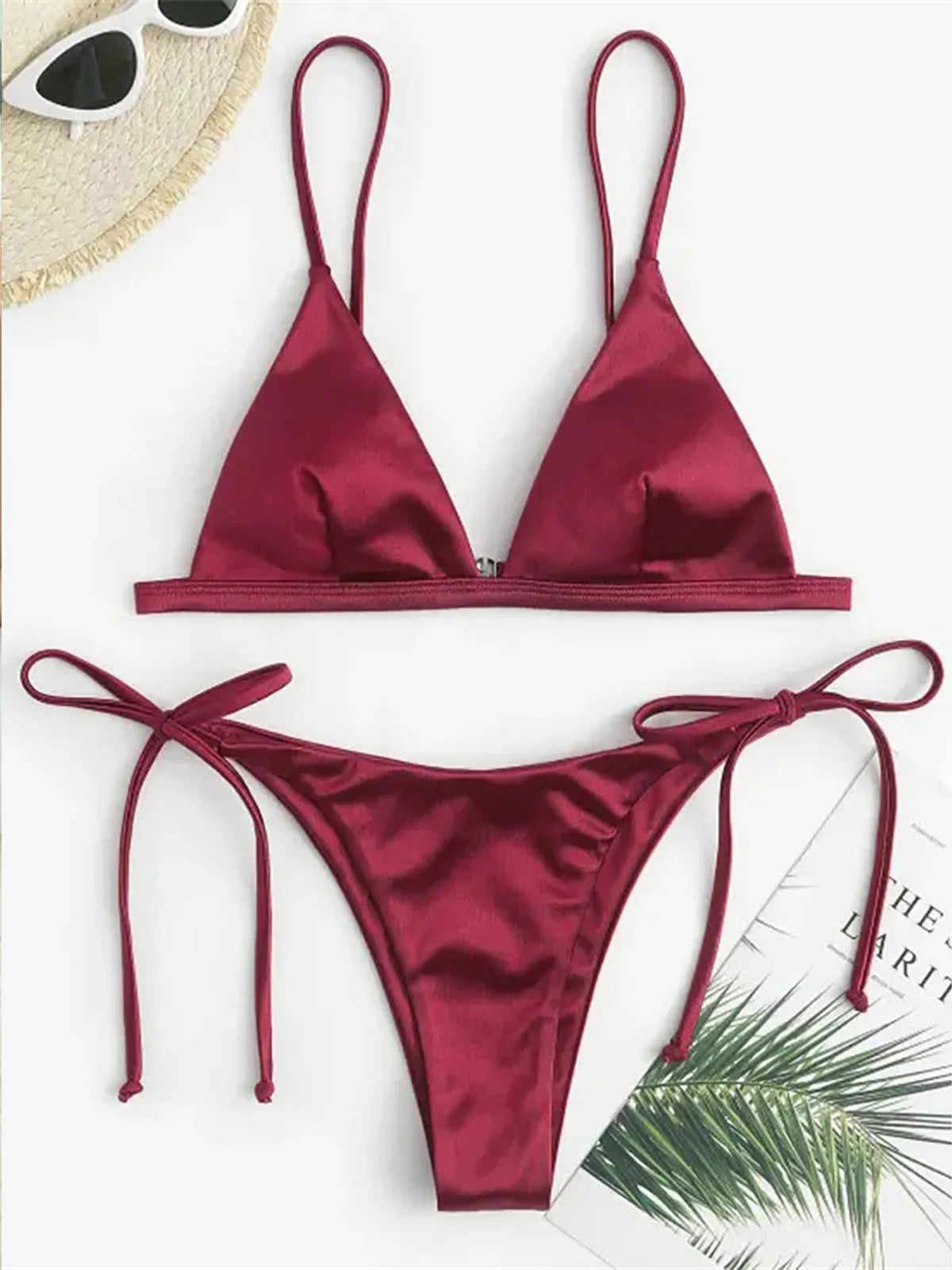 Veinkueeni Satin High Leg Cut Brazilian Bikini