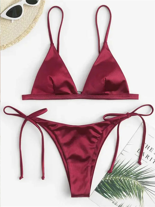 Veinkueeni Satin High Leg Cut Brazilian Bikini