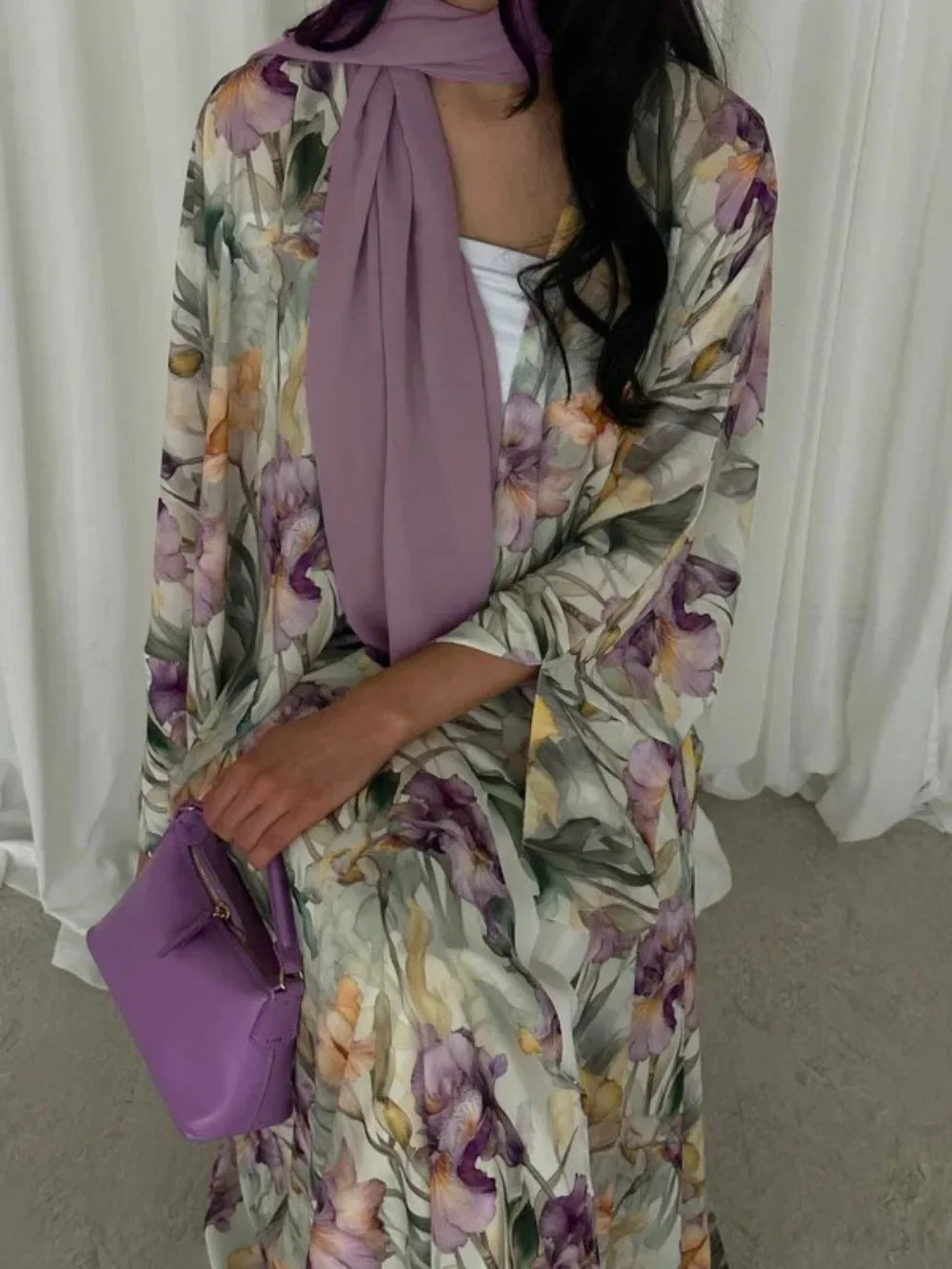 Eid Women Abaya Scarf 2 Piece Set Open Dress Print Muslim Jalabiya Ramadan Vestidos Largos Arab Long Robe Morocco Dubai Kaftan