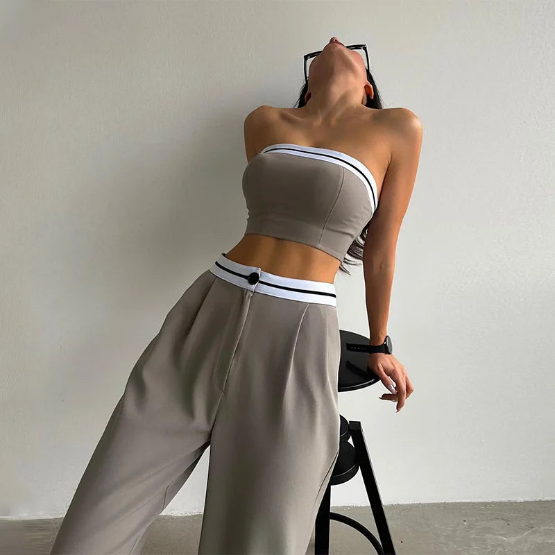 Solid Color Sleeveless Vest Bra & Pants Set
