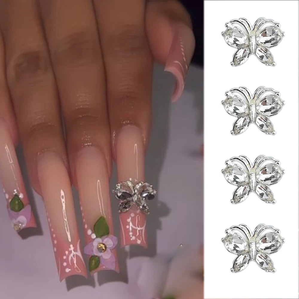 10Pcs Fairy Pink Zircon Nail Art 3D Charms Jewelry Butterfly Shaped Nail Crystal Alloy Decals 11*9mm Rhinestone Nail Decoration*