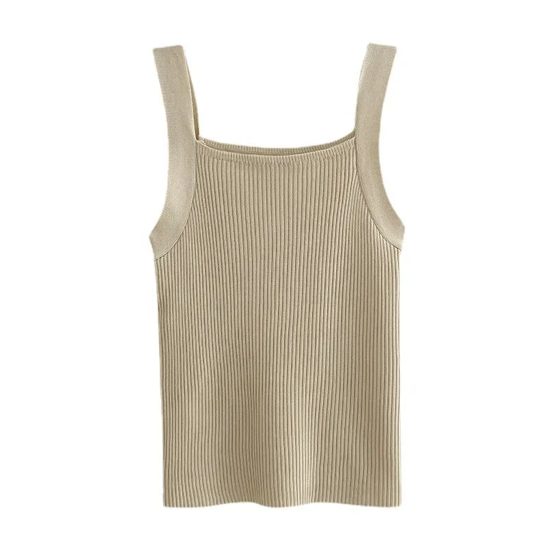 Ribbed Square-Neck Tank Top
