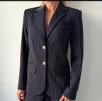 Backless Tie Waist Pinstripe Blazer Set