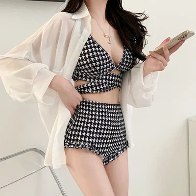 High Waist Plaid Bikini