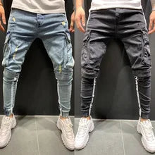 メンズ ジーンズ デニム アンクル丈 ペンシルパンツ ミッドウエスト ダメージ シースポケット スリム ハイストリート パッチワーク 微ストレッチ ウォッシュ加工