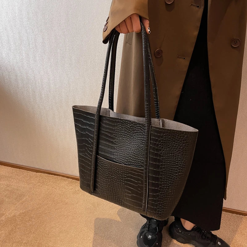 Crocodile Pattern Bag Set 2-IN-1 Large Capacity Shopping Tote