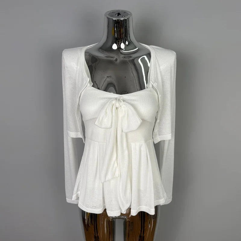 Sweetheart Bow Peplum Camisole & Bolero Cardigan Set