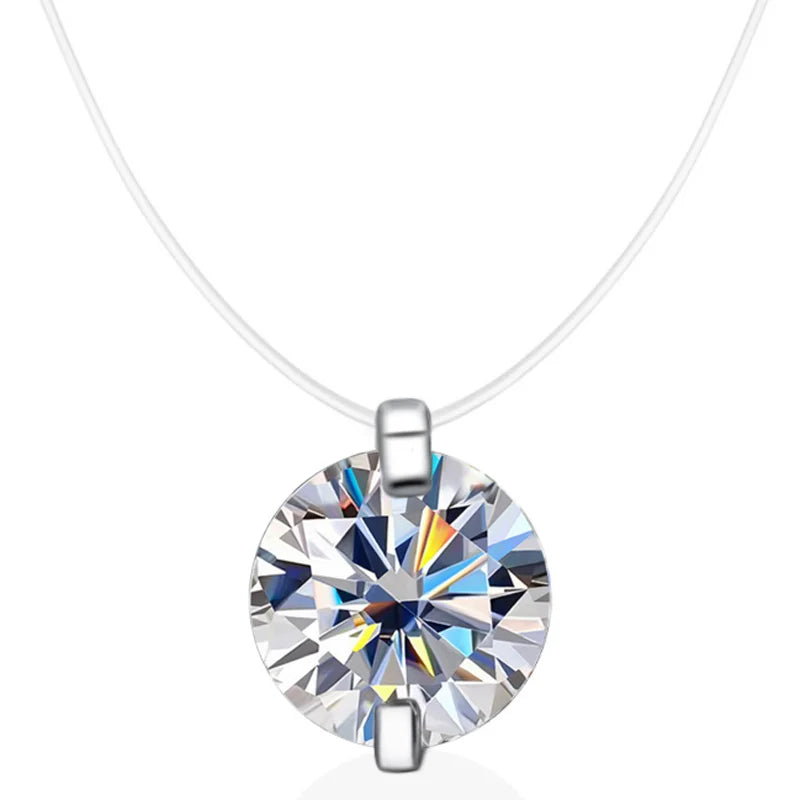 925 Sterling Silver 1ct D VVS1 Diamond with GRA Moissanite Fishing Line Blue Pendant Necklace