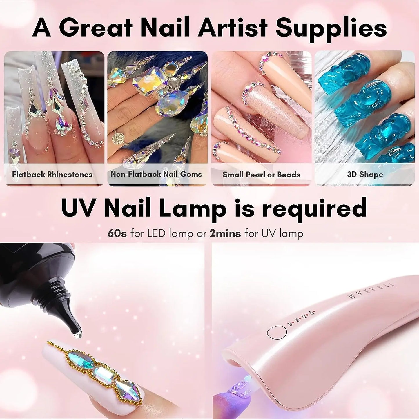 Makartt Nail Rhinestone Glue Gel Kit,  Clear Nail Gem Glue Gel Super Strong Adhesive Nail Art Glue for Nail Decorations 3D Stone