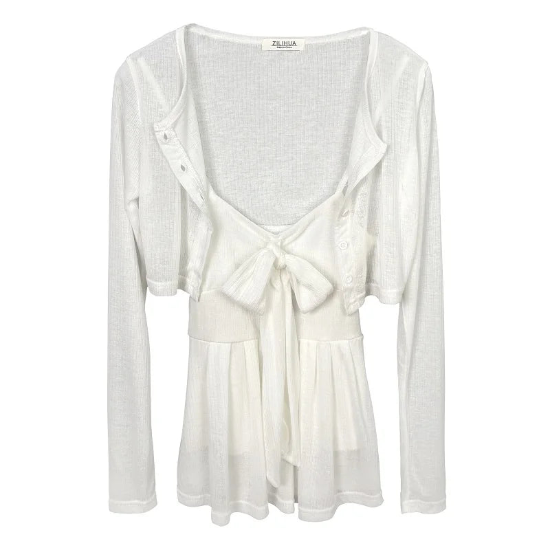 Sweetheart Bow Peplum Camisole & Bolero Cardigan Set