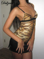 Dulzura Tiger Print Spaghetti Halter Crop Top