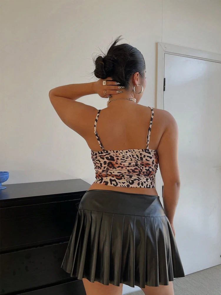Leopard Lace Splicing Bowknot Camisole Top