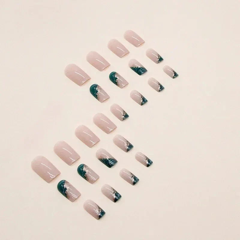 24 PCs Short French Minimalist Smudged Nails