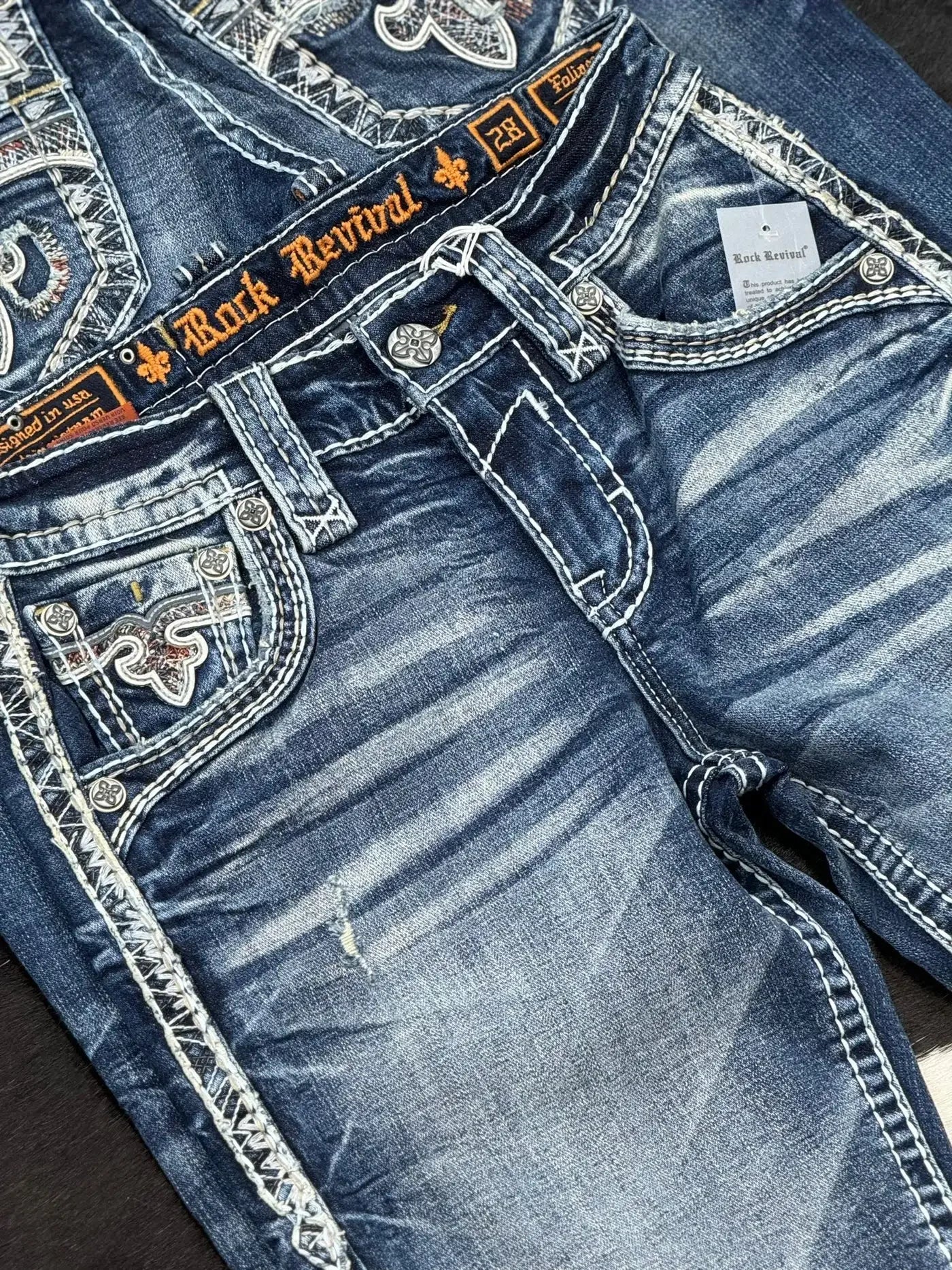Denim Embroidery Pocket Wide Jeans