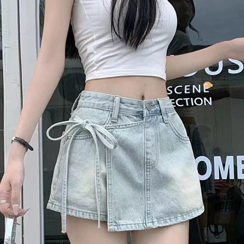 Bow Knot A-Line Denim Skirt