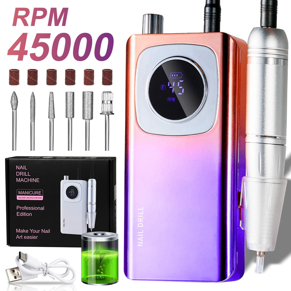 LIMEGIRL V4 45000RPM Electric Portable Nail Drill Machine Rechargeable for Gel Nails Polish Portable Nail File Manicure Tools
