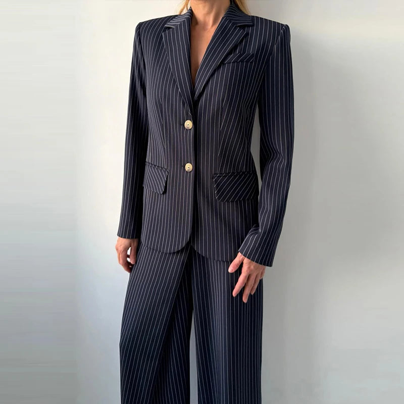 Backless Tie Waist Pinstripe Blazer Set