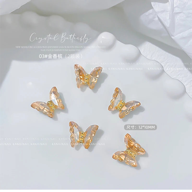 10Pcs Fairy Pink Zircon Nail Art 3D Charms Jewelry Butterfly Shaped Nail Crystal Alloy Decals 11*9mm Rhinestone Nail Decoration*
