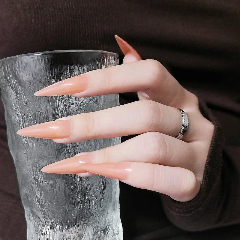 24pcs Extra Long Stiletto French Style Fake Nails