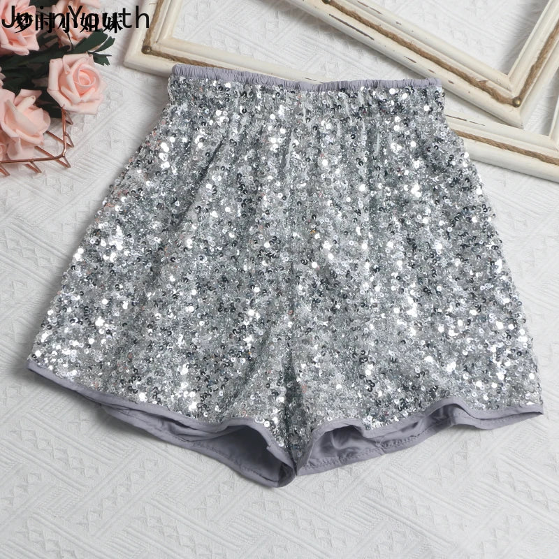 Sequin Elastic Waist A-line Shorts