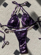 PU Leather Pearls Bikini