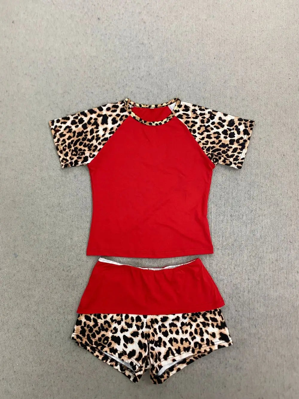 Leopard Print Patchwork Shorts Set