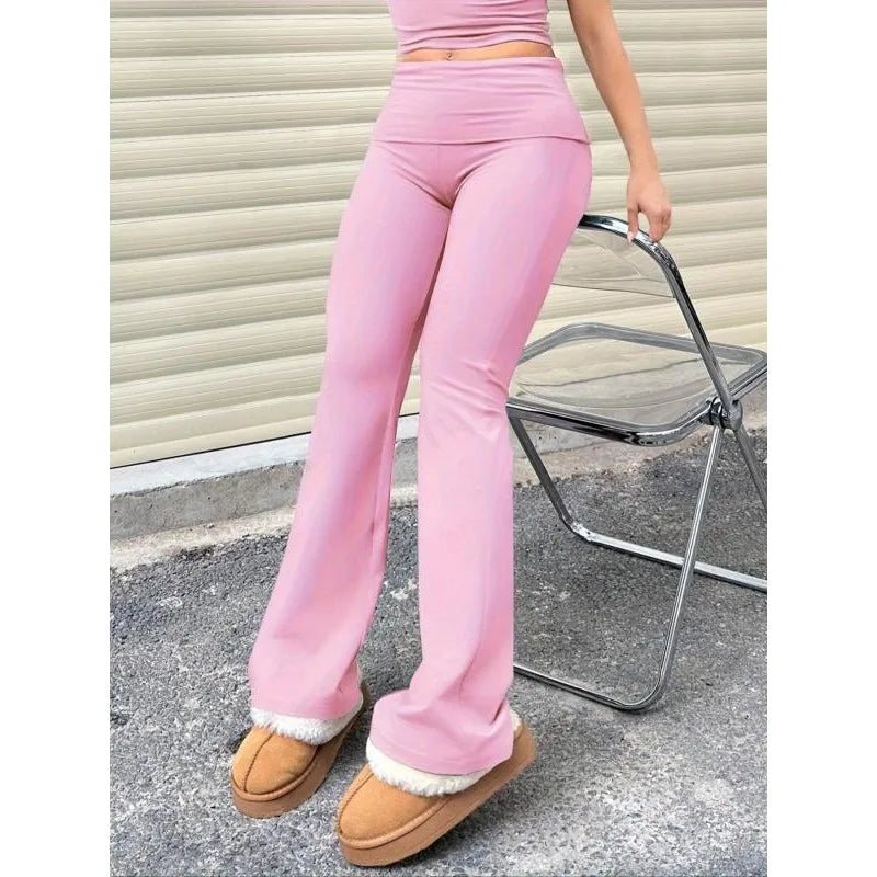 Casual Solid Color Wide-waist Flare Pants
