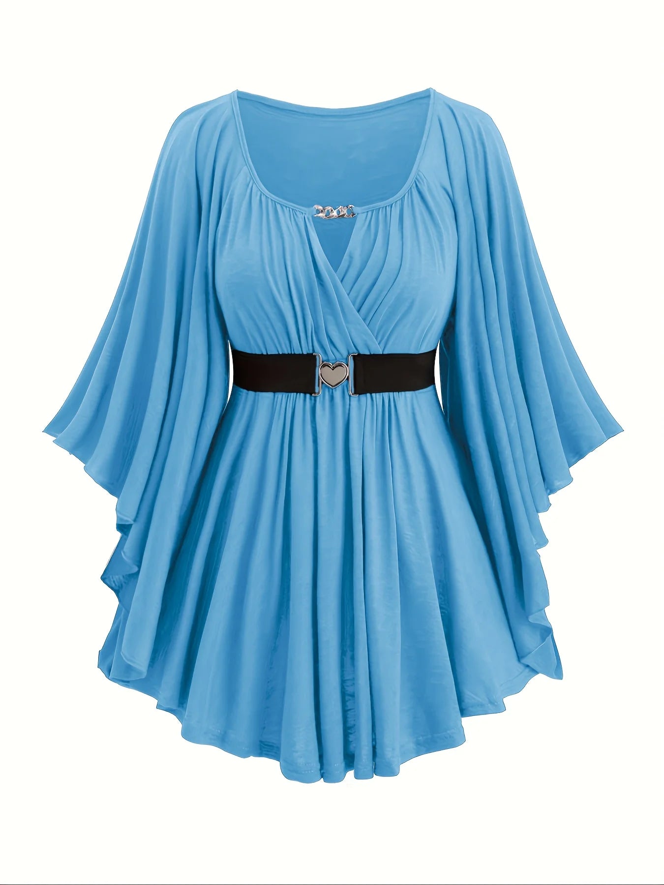 Draped Surplice Tunic Top with Heart Buckle Belt & Butterfly Sleeves
