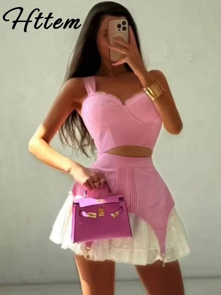 Lace Patchwork Slip Top Skirt Set