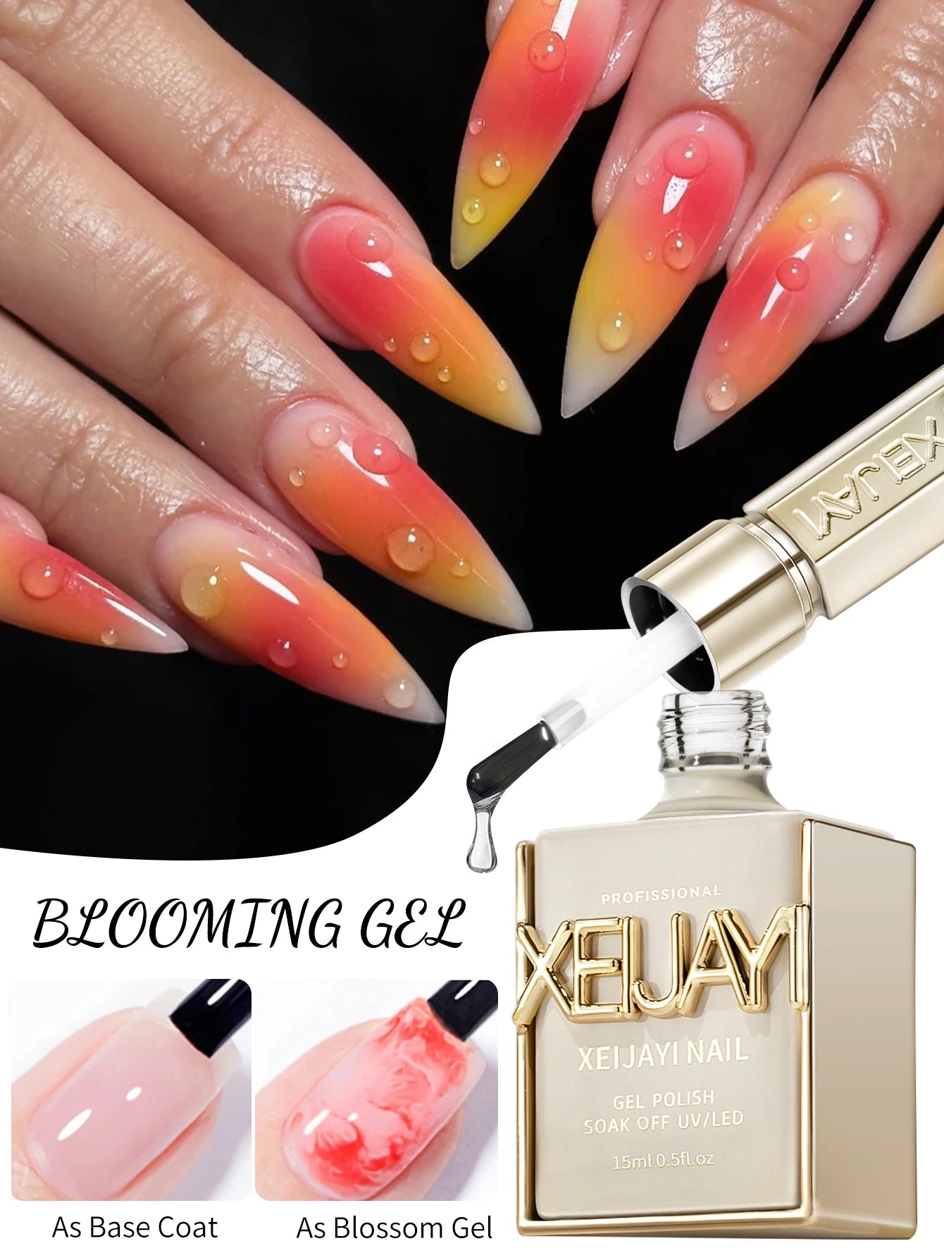 XEIJAYI 1Pc 15ml Blooming Gel For Nails,Long Lasting Clear Rubber Coat LED UV Strengthen Nails High Gloss Top Finish Gel Nail