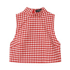 Classic Gingham High-Neck Crop Top & Trouser Set